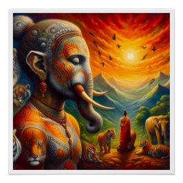 spiritueller Buddha und Elefant Poster
