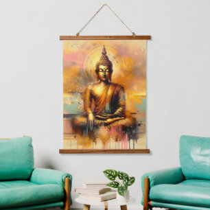 Spiritueller Buddha Wandteppich Mit Holzrahmen