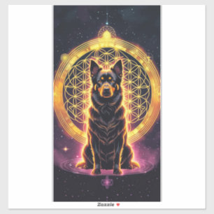 Spiritueller Hund mit Golden Mandala & Blume des L Aufkleber