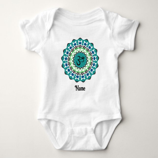 Spiritueller Mandala Yoga Om Symbol Blau individue Baby Strampler (Vorderseite)