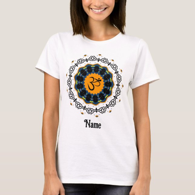 Spiritueller Mandala Yoga Om Symbol Blau individue T-Shirt (Vorderseite)