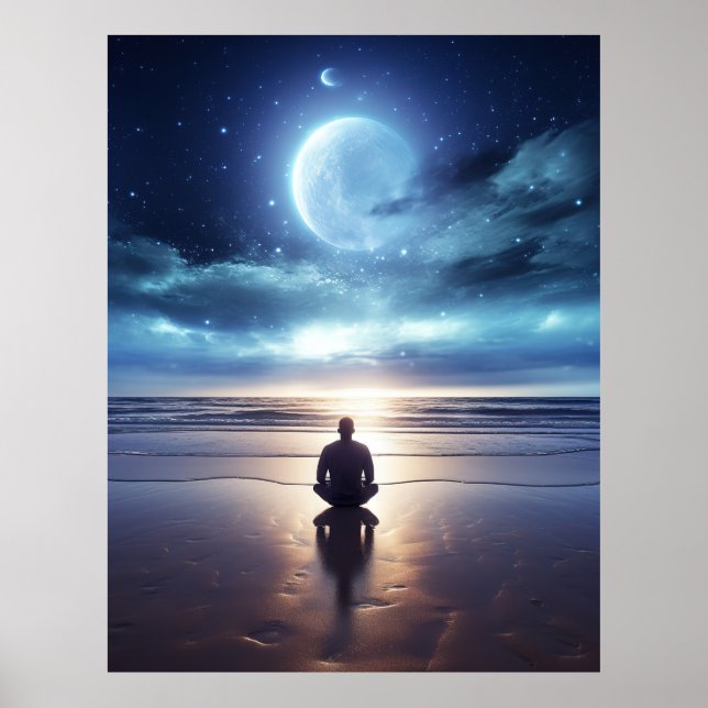 Spiritueller Meditierender Mensch am Strand in der Poster (Vorne)