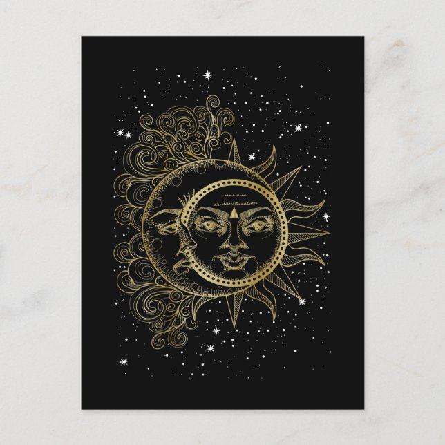 Spiritueller Mond Sun Luna Ästhetische Sterne Postkarte (Vorderseite)
