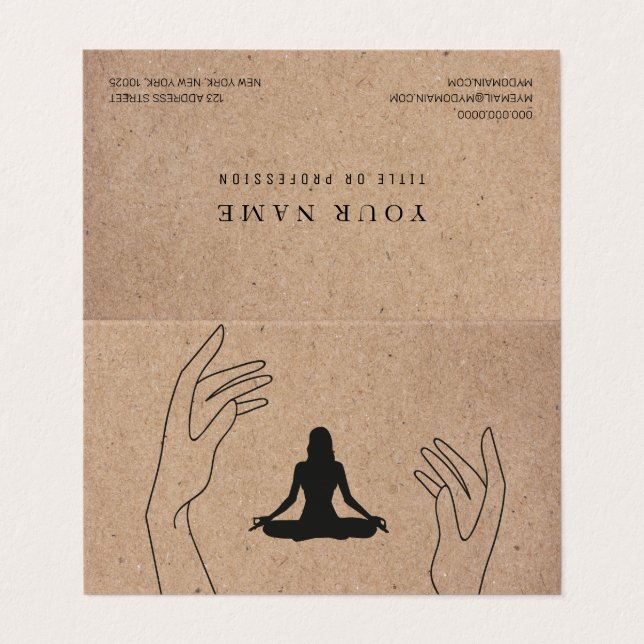 Spirituelles Minimales Berufliches Logo Yoga  Visitenkarten (Außenseite Aufgefaltet)