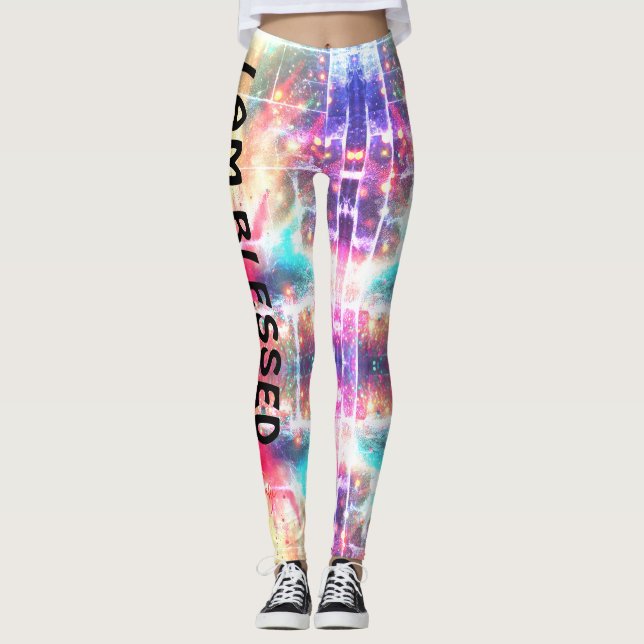 spirituelles Rätsel "Ich bin gesegnet grün" Leggings (Vorderseite)