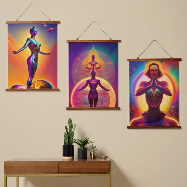 Spirituelles Yoga-Hängeband Wandteppich Mit Holzrahmen (Asymmetrisch)