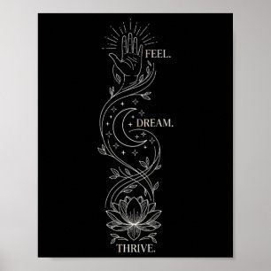Spirituelles Yoga-Zitat Lotusblume und Mond Kunst Poster