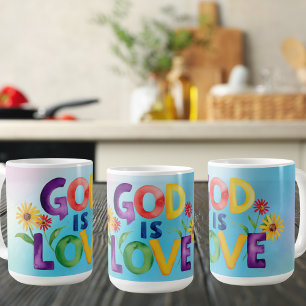 Spirituelles Zitat Gott ist Liebe farbenfrohe mode Kaffeetasse