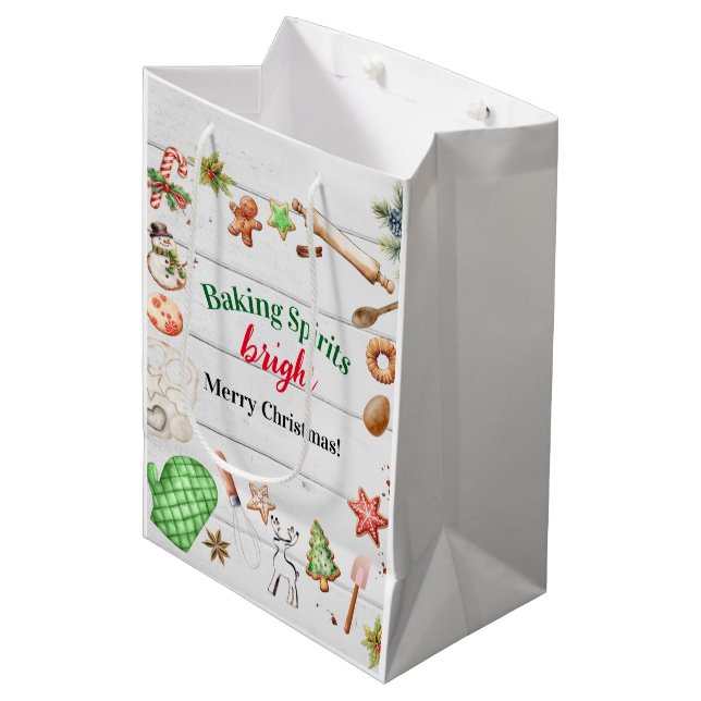 Spirituosen Backen Helle Weihnachtsfeier Mittlere Geschenktüte (Vorderseite Schrägansicht)