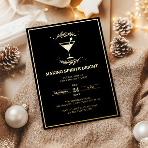 Spirituosen Bright Black Gold Weihnachtsfeiertag Folieneinladung