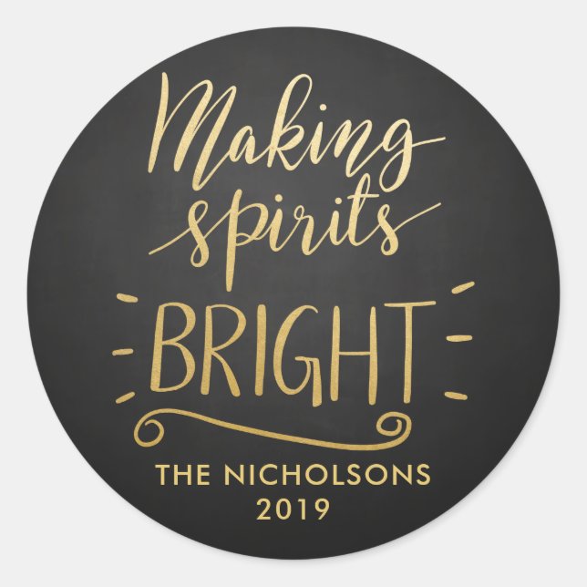 Spirituosen machen Bright Chalkboard Gold Foil Scr Runder Aufkleber (Vorderseite)