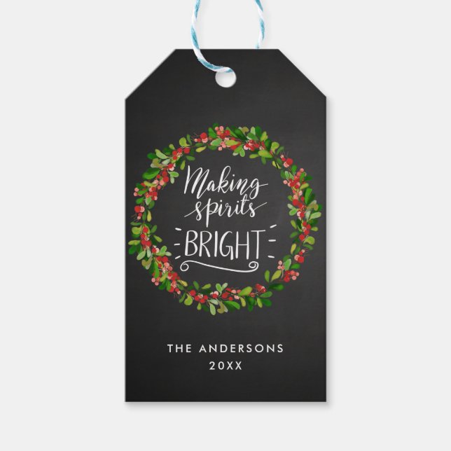 Spirituosen machen Bright Script Chalkboard Urlaub Geschenkanhänger (Vorderseite)