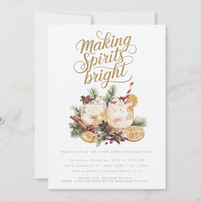 Spirituosen machen Brillantes Weihnachtscocktail-P Einladung (Vorderseite)