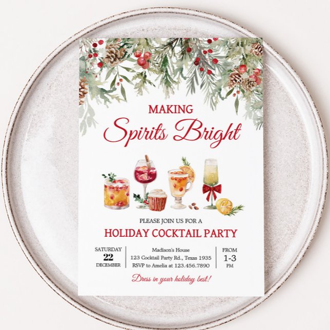 Spirituosen machen Gläserner Cocktail Weihnachts-P Einladung (Making Spirits Bright Holiday Cocktail Christmas Party Invitation)