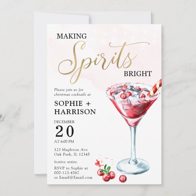 Spirituosen machen Helles Weihnachtscocktail Party Einladung (Vorderseite)
