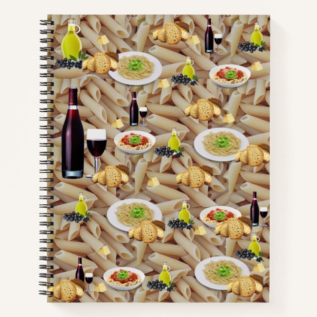 Spirituosen Notebook Rote Weine Pasta Olivenöl Notizbuch (Vorderseite)