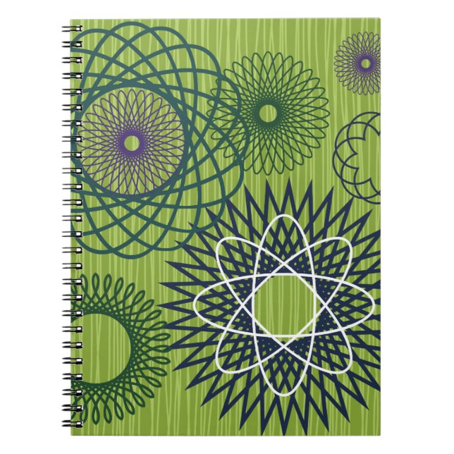 Spirograph Geometric Muster Blue Green Notizblock (Vorderseite)