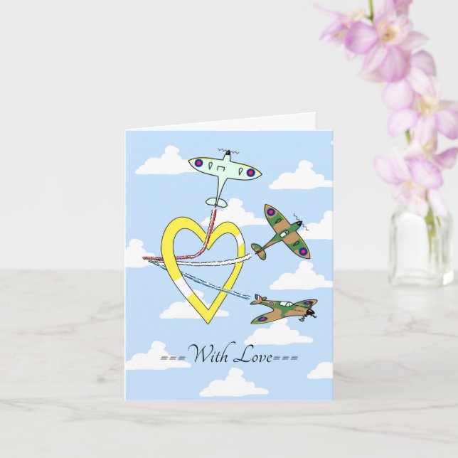 Spitfire Blauer Himmel mit Liebe Herzkarte Karte (Orchidee)