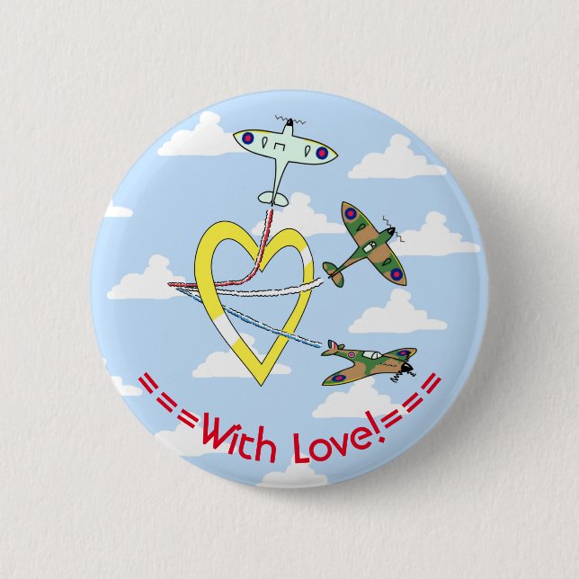 Spitfire Blue Sky Herz 6 cm Runder Abzeichen Button (Vorderseite)