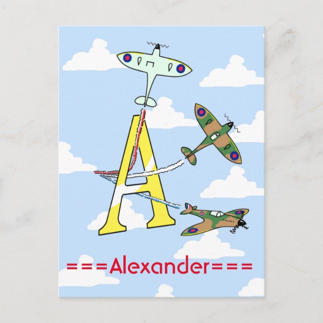 Spitfire Blue Sky Initial A Postcard Postkarte (Vorderseite)