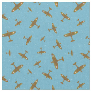 Spitfire-Flugzeugmuster auf hellblau Stoff