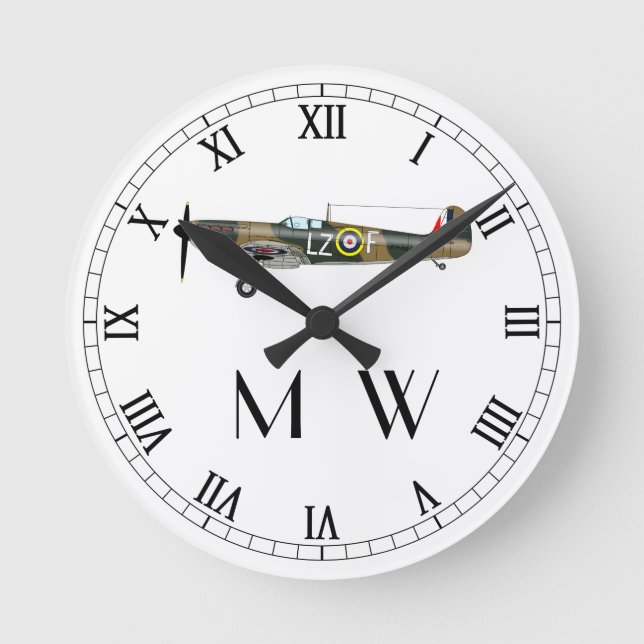 Spitfire | Mit Monogramm Überwachung Runde Wanduhr (Vorderseite)