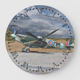 Spitfire unter Sturm-Wolken - römische Skala Große Wanduhr