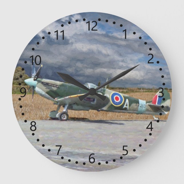Spitfire unter Sturmwolken Große Wanduhr (Vorderseite)