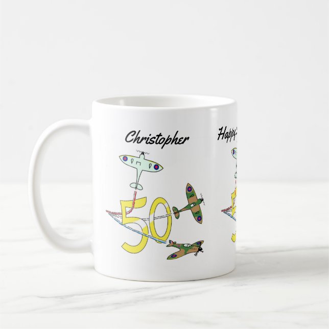 Spitfires 50. Geburtstag Kaffeetasse (Links)
