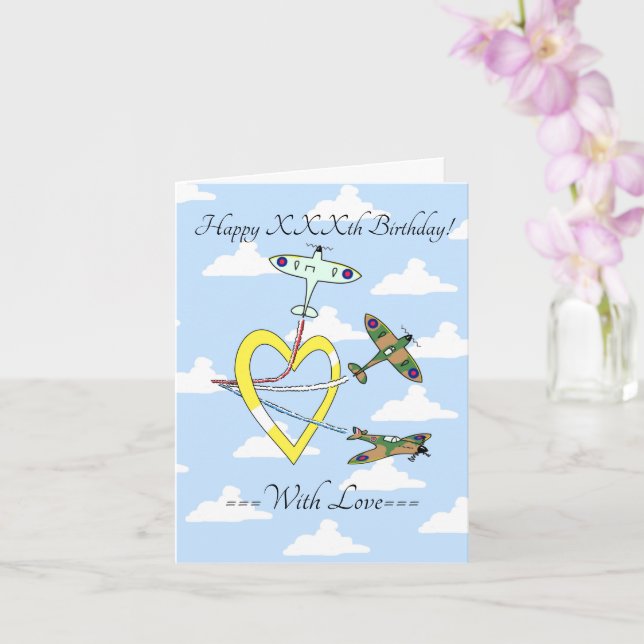 Spitfires Heart Blue Sky Carte d'anniversaire (Orchidée)