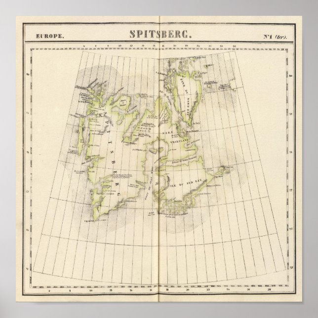 Spitsbergen, Norwegische Karte Poster (Vorne)