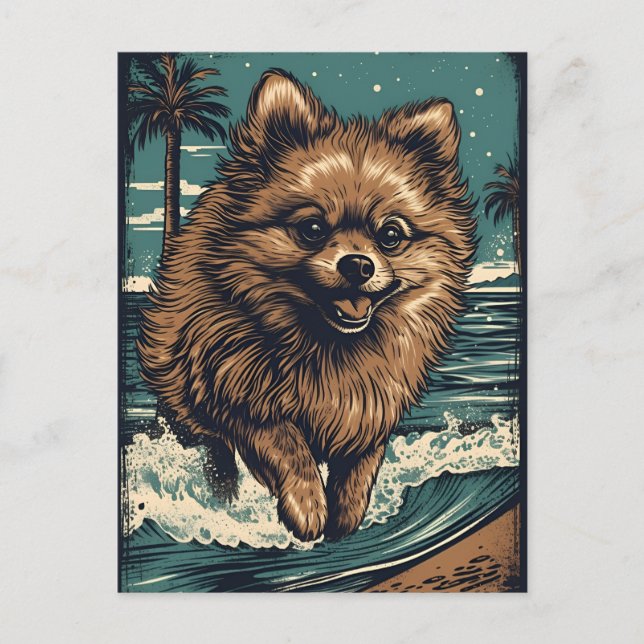 Spitz am Strand Postkarte (Vorderseite)