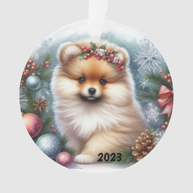 Spitz Aquarell Acryldekoration Ornament (Vorderseite)
