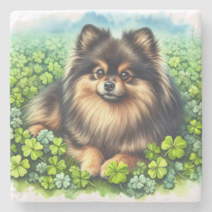 Spitz Aquarell Kleeblatt Steinuntersetzer