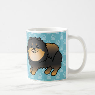 Spitz aus schwarz und tan, Hunde auf blau Kaffeetasse