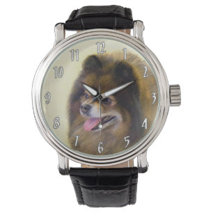 Spitz Black and Tan Malerei Original Hunde Kunst Armbanduhr
