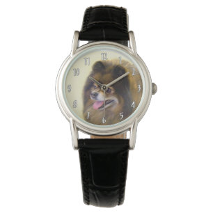 Spitz Black and Tan Malerei Original Hunde Kunst Armbanduhr
