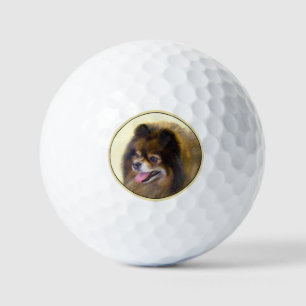 Spitz Black and Tan Malerei Original Hunde Kunst Golfball