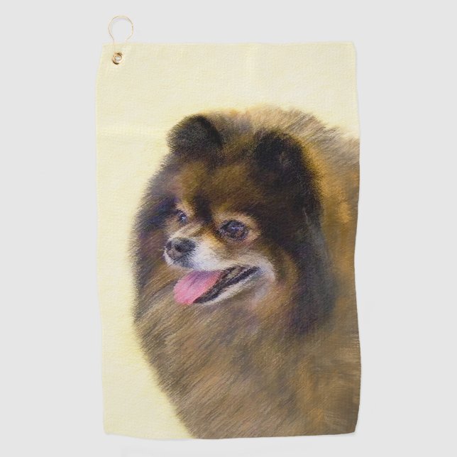 Spitz Black and Tan Malerei Original Hunde Kunst Golfhandtuch (Vorderseite)