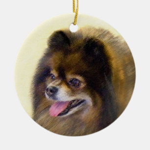 Spitz Black and Tan Malerei Original Hunde Kunst Keramikornament