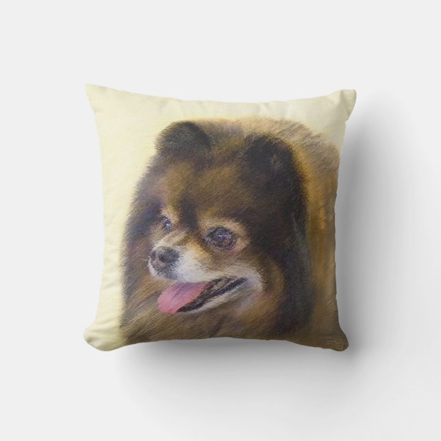 Spitz Black and Tan Malerei Original Hunde Kunst Kissen (Vorderseite)