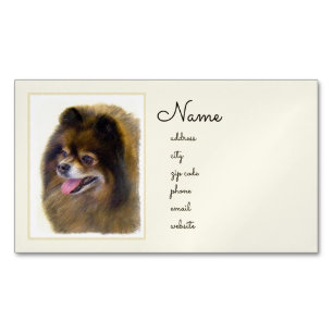 Spitz Black and Tan Malerei Original Hunde Kunst Magnetische Visitenkarte