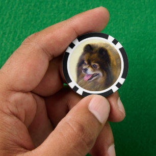 Spitz Black and Tan Malerei Original Hunde Kunst Pokerchips
