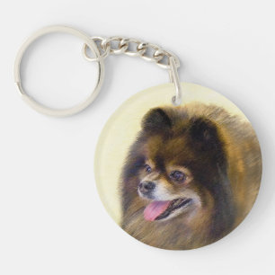Spitz Black and Tan Malerei Original Hunde Kunst Schlüsselanhänger