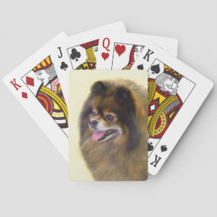 Spitz Black and Tan Malerei Original Hunde Kunst Spielkarten