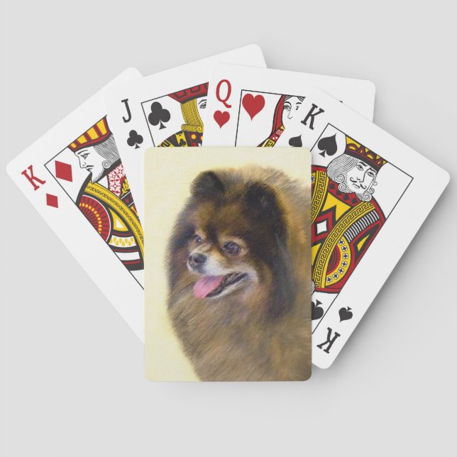 Spitz Black and Tan Malerei Original Hunde Kunst Spielkarten (Rückseite)