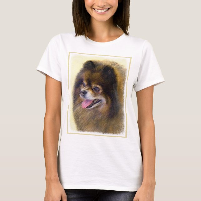 Spitz Black and Tan Malerei Original Hunde Kunst T-Shirt (Vorderseite)