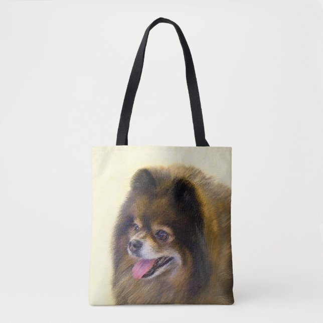 Spitz Black and Tan Malerei Original Hunde Kunst Tasche (Vorderseite)