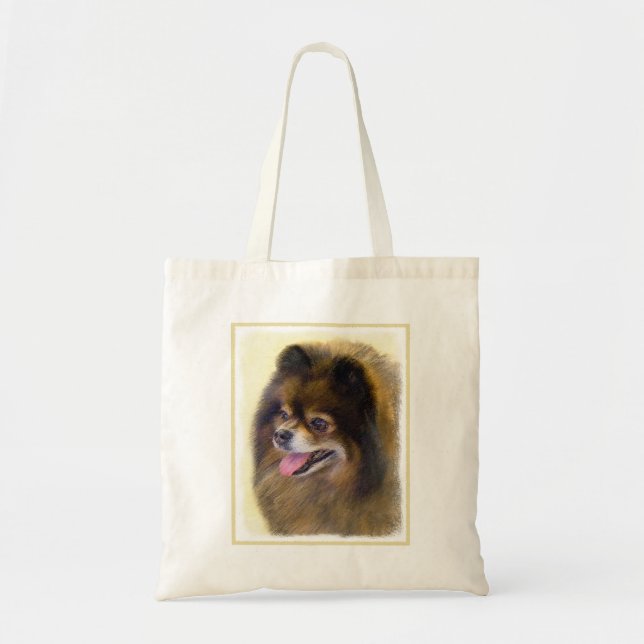 Spitz Black and Tan Malerei Original Hunde Kunst Tragetasche (Vorne)