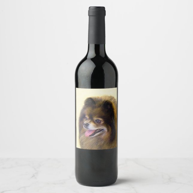 Spitz Black and Tan Malerei Original Hunde Kunst Weinetikett (Vorderseite)